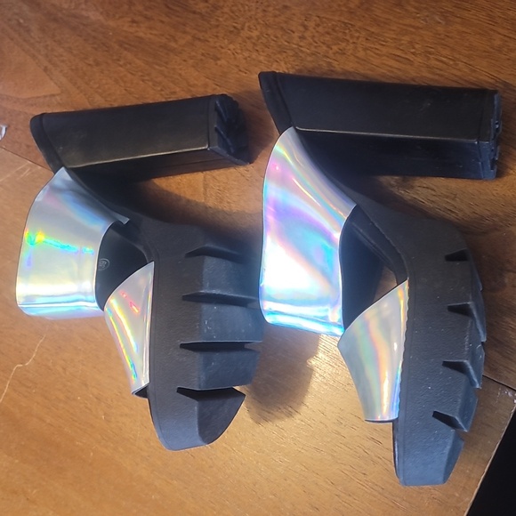 Office london silver holographic chunky sole platform mules heels sandals 39 - Picture 8 of 10
